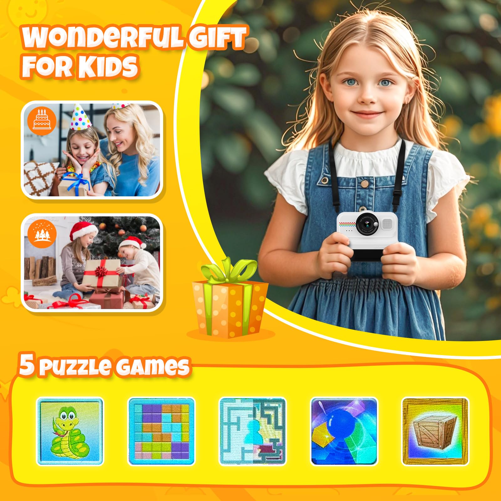Instant Print Kids Camera with 1080P Video, Filters, 32GB Card & Paper
