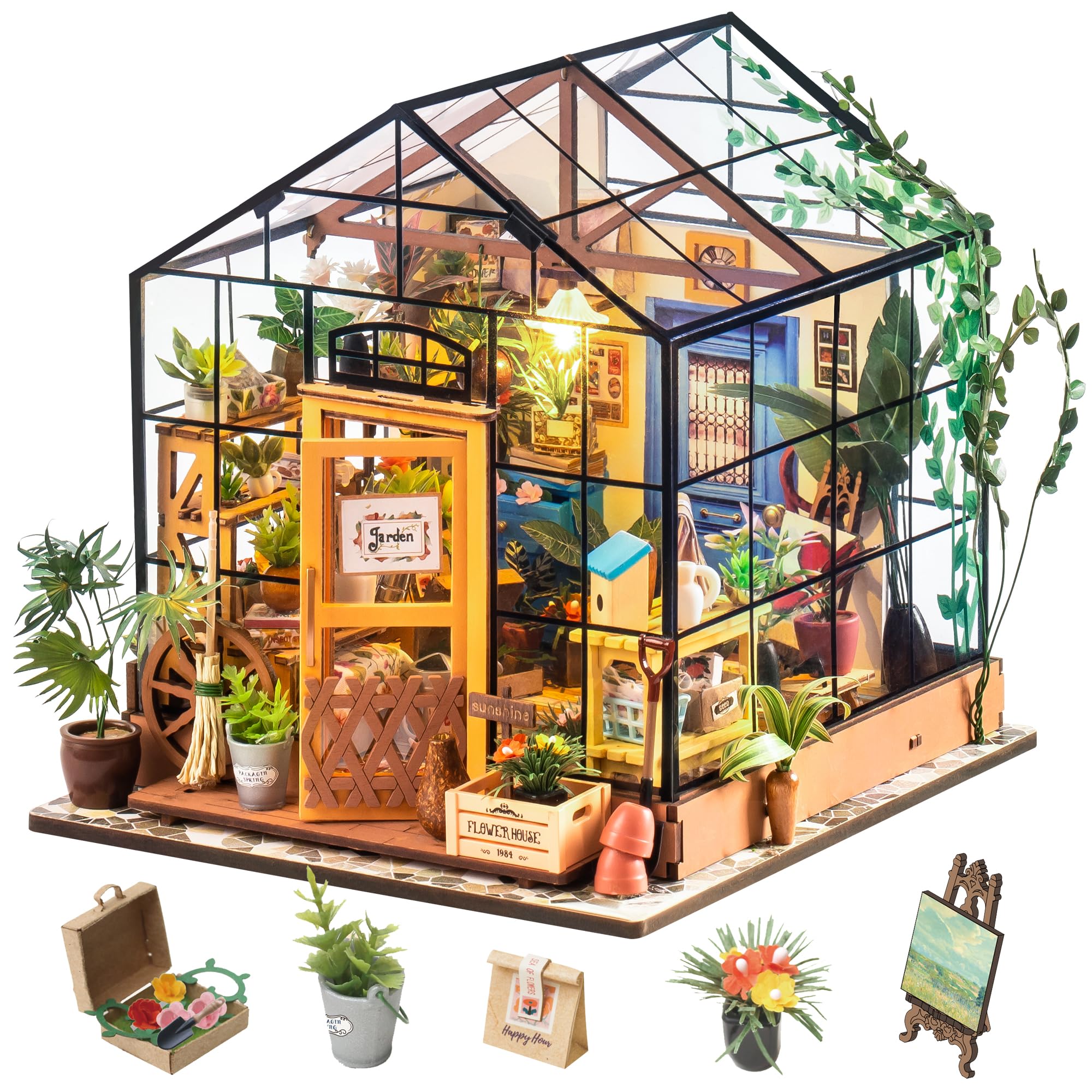 Miniature Greenhouse Kit with Lights, Book Nook Craft for Adults