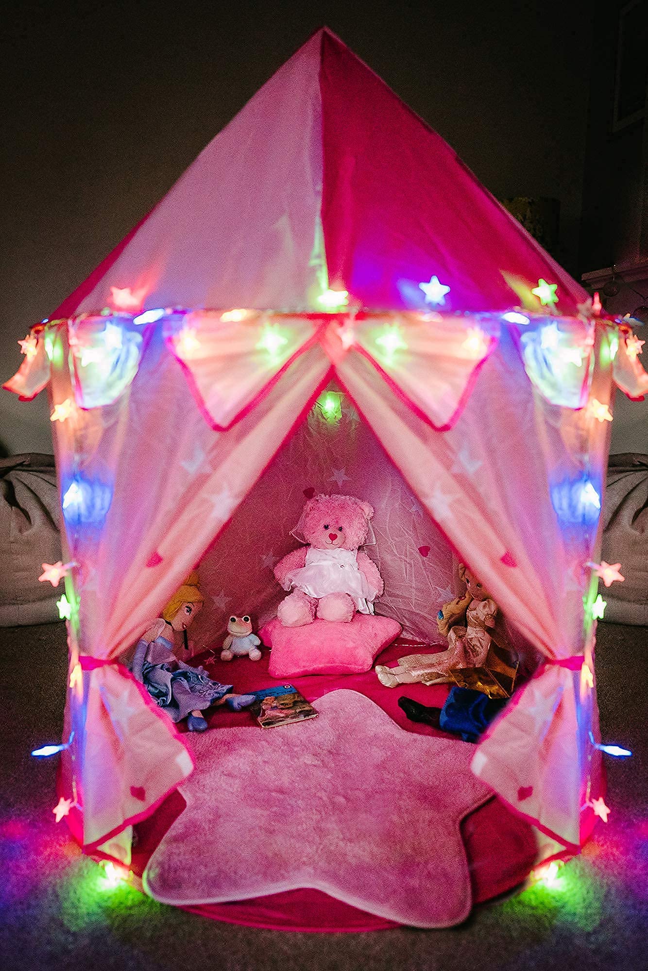 Princess Castle Play Tent with Colorful Star Lights Outdoor and Indoor