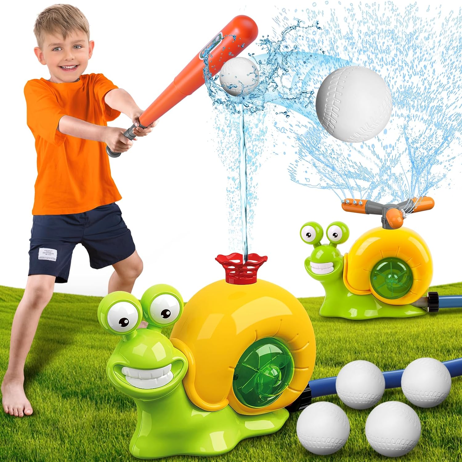 2-in-1 Water Baseball Sprinkler Toy with Rotating Head for Kids