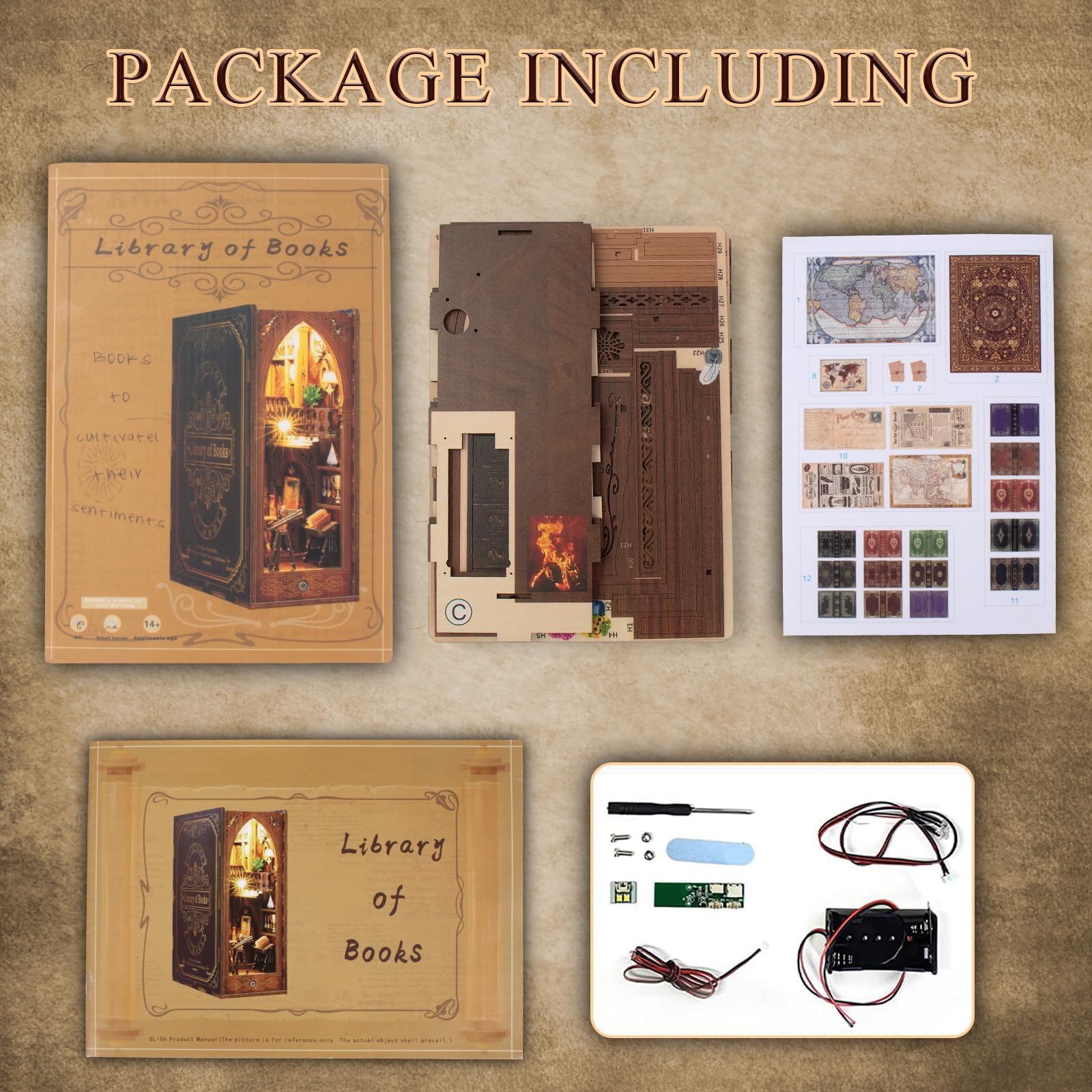 Book Nook Miniature Library Kit with Sensor Light, DIY for Bookshelf