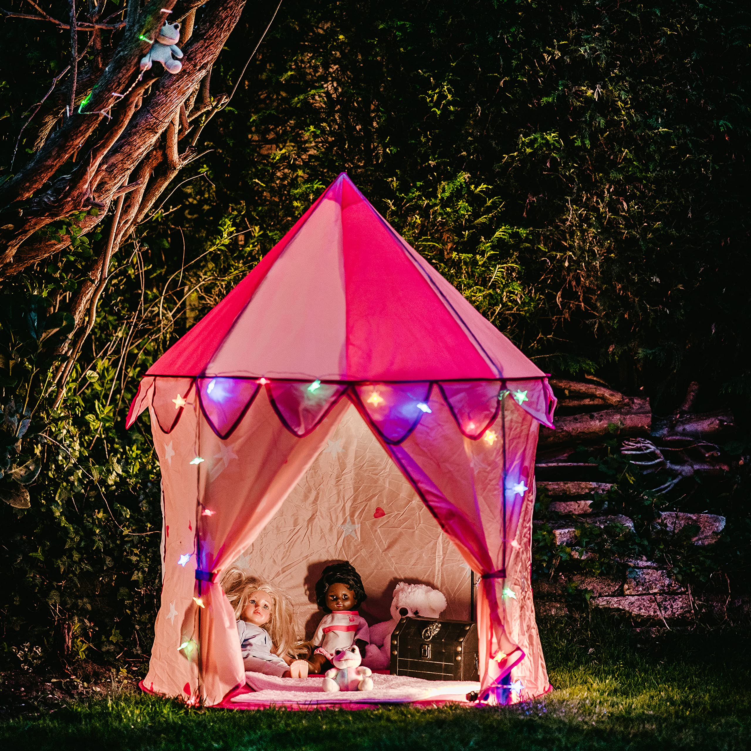 Princess Castle Play Tent with Colorful Star Lights Outdoor and Indoor