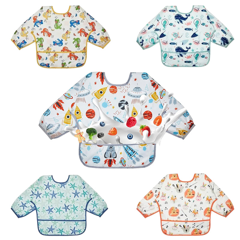 5-Pack Waterproof Long-Sleeve Bibs, Stain-Resistant & Adjustable