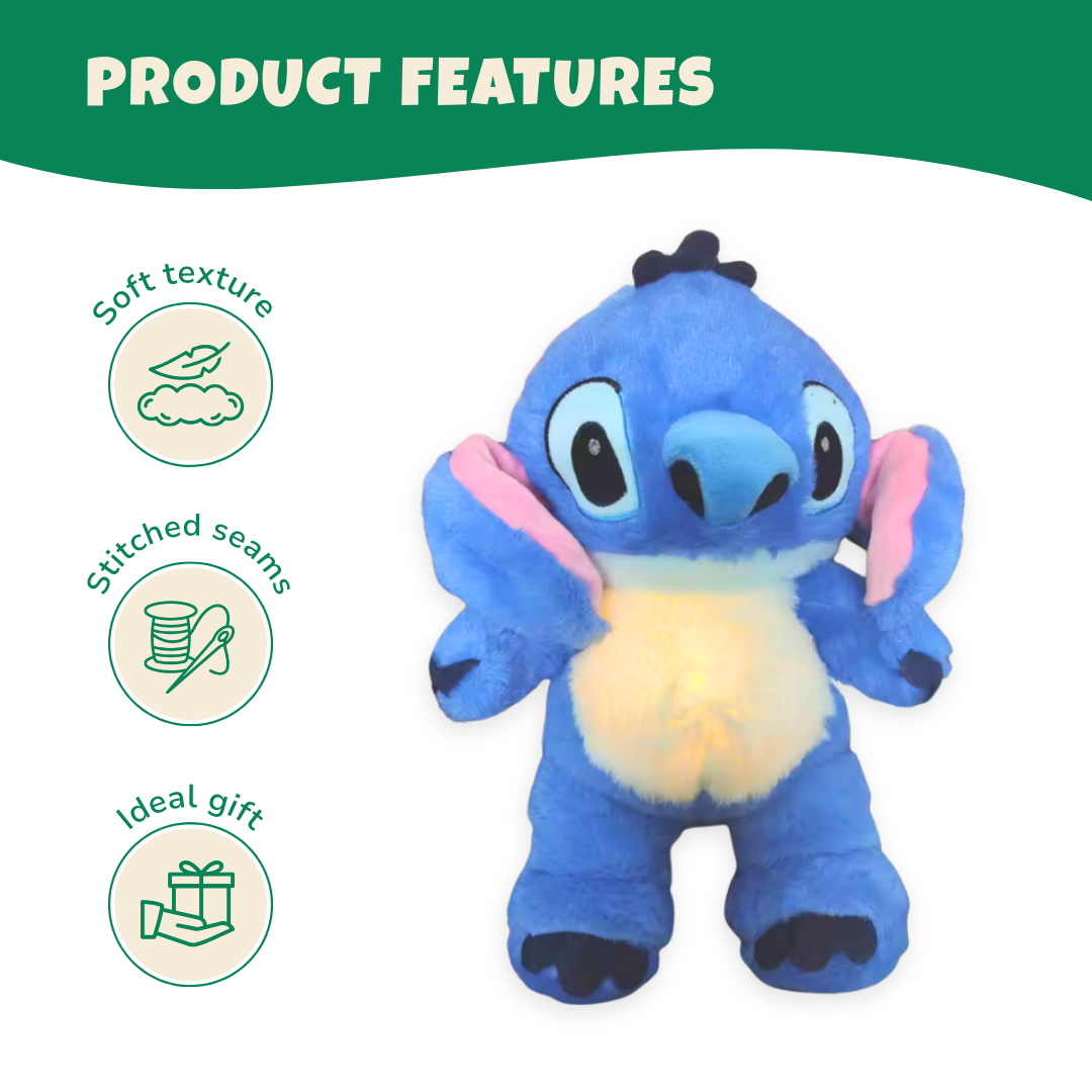 Blue Stitch-Inspired Breathing Plush Toy with Soothing Light and Sound