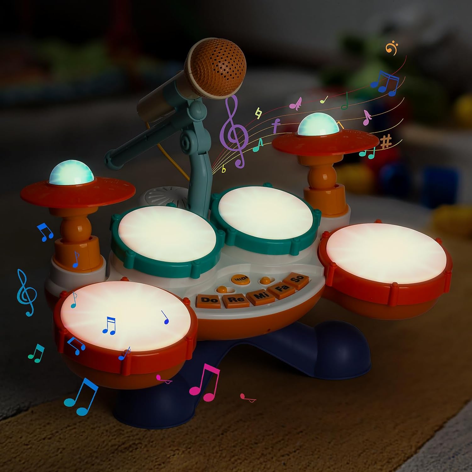 Drum Set Musical Instrument for Toddlers 1-2 Years, 3-in-1 Percussion