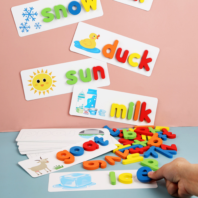 Alphabet Spelling Game with Flash Cards and Letter Blocks for Ages 3+