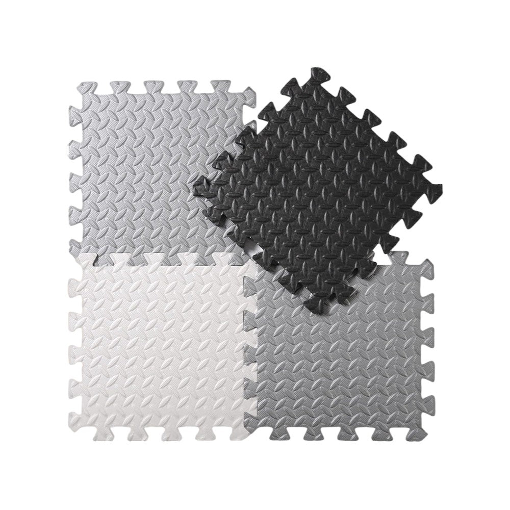 16-Piece Interlocking Foam Play Mats, Grey, White & Black for Kids
