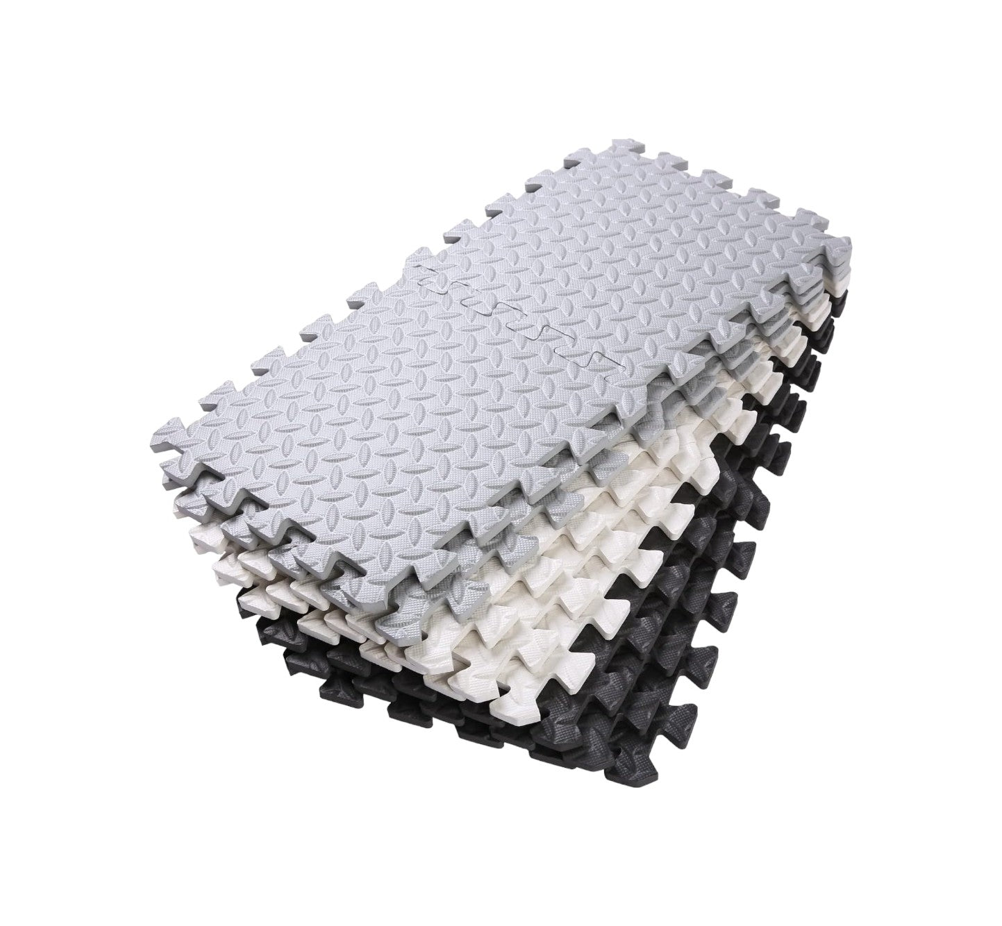 16-Piece Interlocking Foam Play Mats, Grey, White & Black for Kids