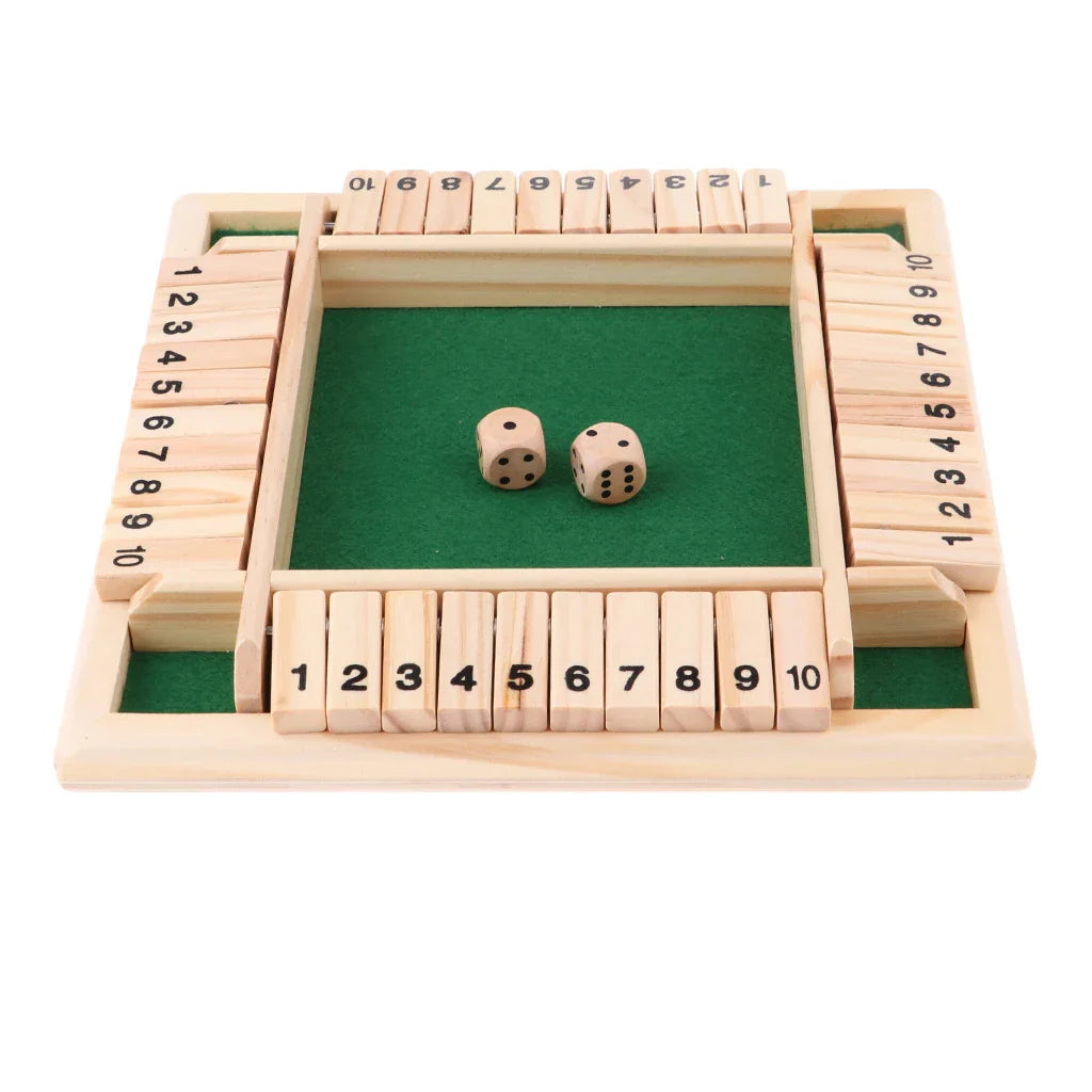 4-Player Shut the Box Game – Solid Wood Board with Felt Lining