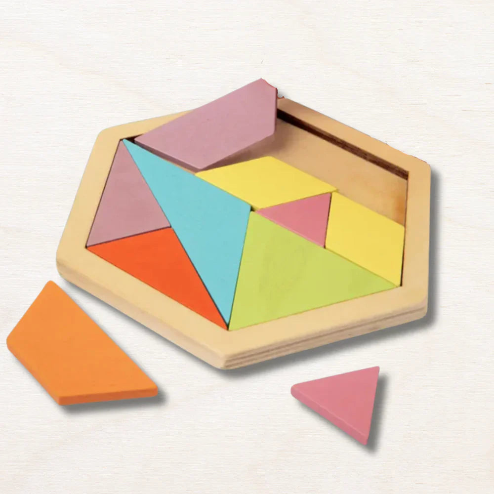 Hexagon Tangram Puzzle Wooden Logic & Spatial Game