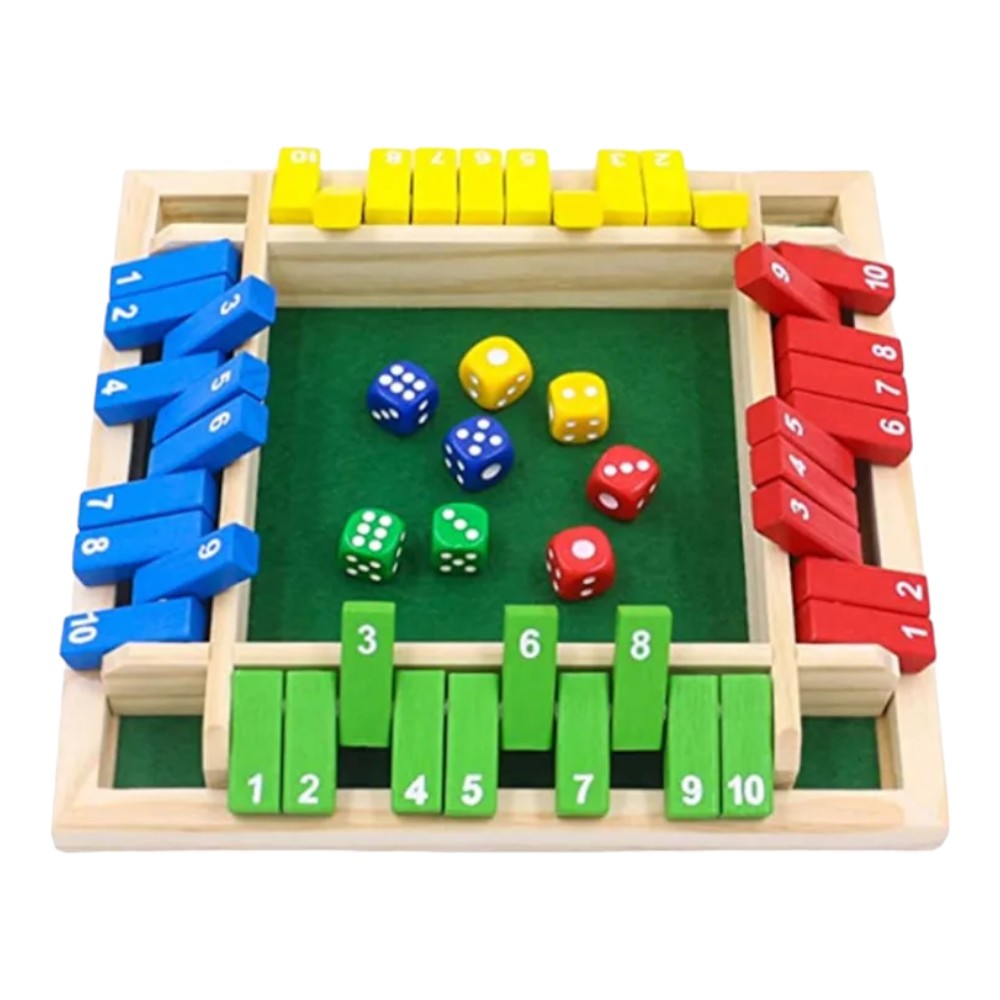 4-Player Shut the Box Game – Solid Wood Board with Felt Lining