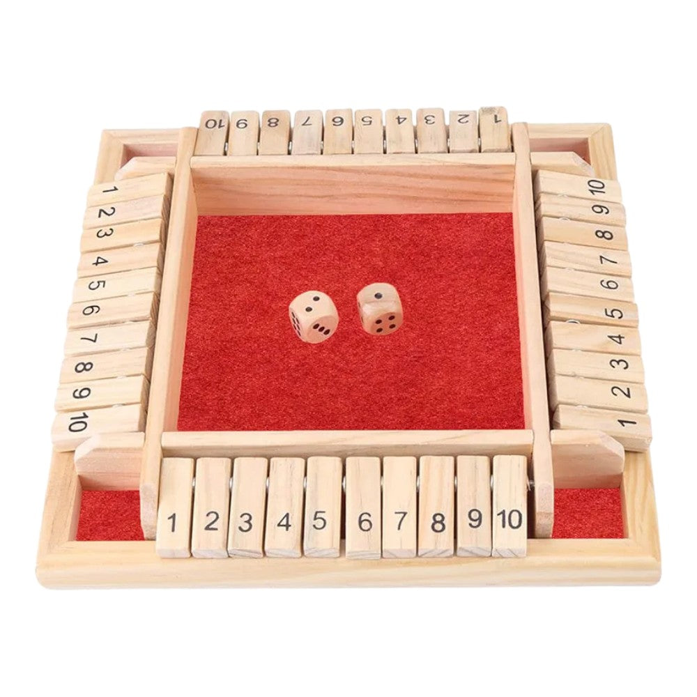 4-Player Shut the Box Game – Solid Wood Board with Felt Lining