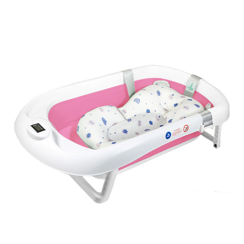 Foldable Baby Bathtub with Integrated Bath Cushion and Thermometer