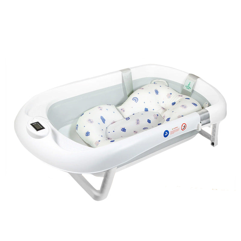 Foldable Baby Bathtub with Integrated Bath Cushion and Thermometer