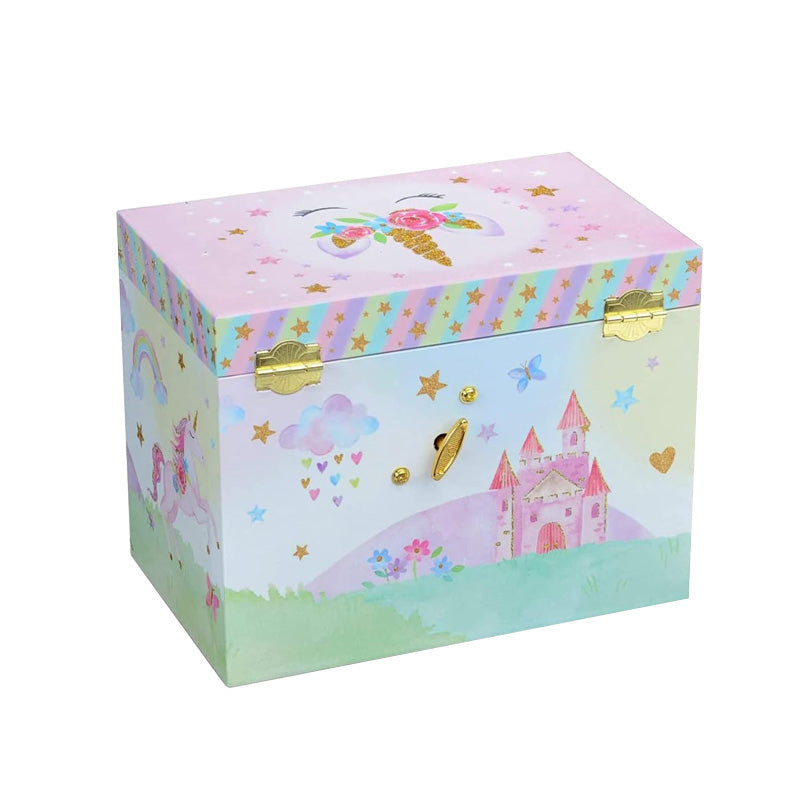 Rainbow Musical Jewelry Box with 4 Drawers and Spinning Unicorn