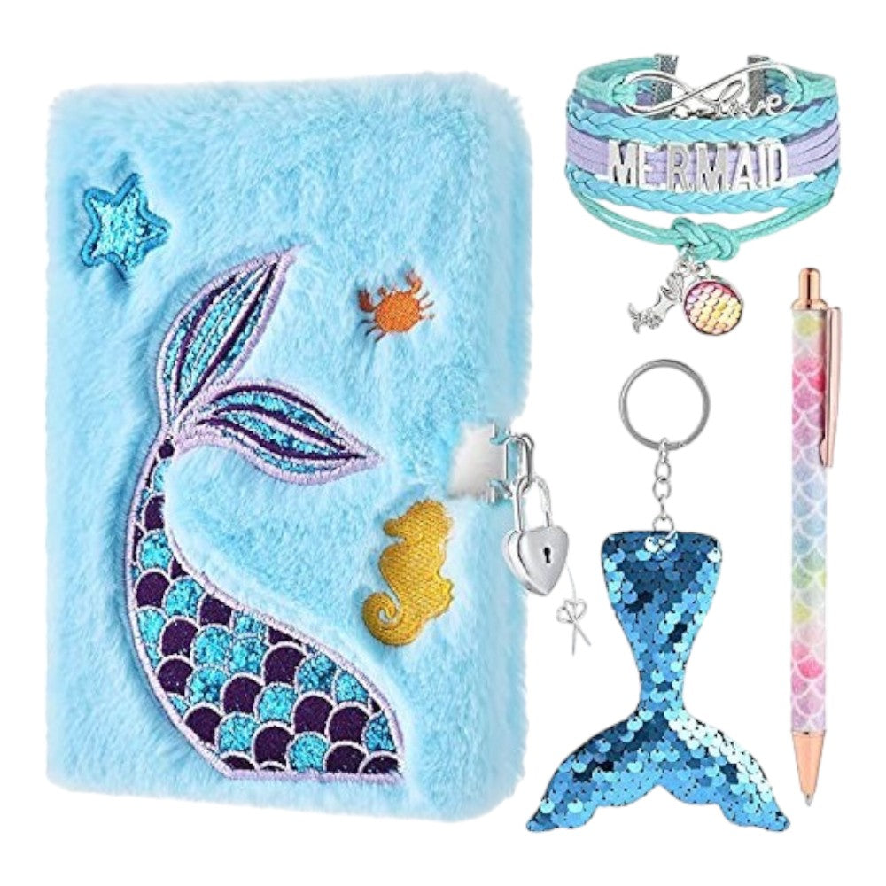 Plush Locking Diary with Gel Pen, Keychain & Bracelets – Soft Cover