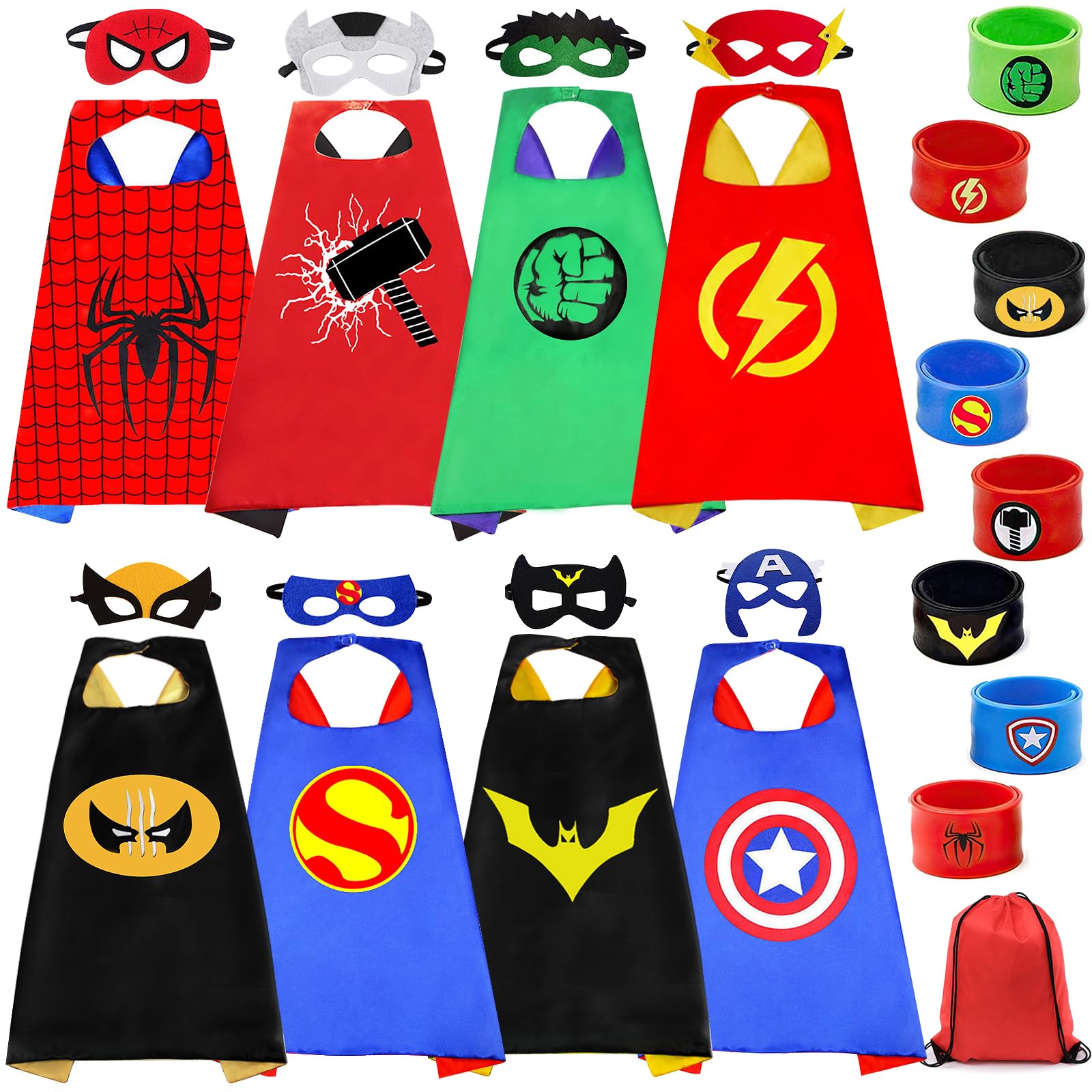 Set of 8 Superhero Capes and Matching Masks for Kids