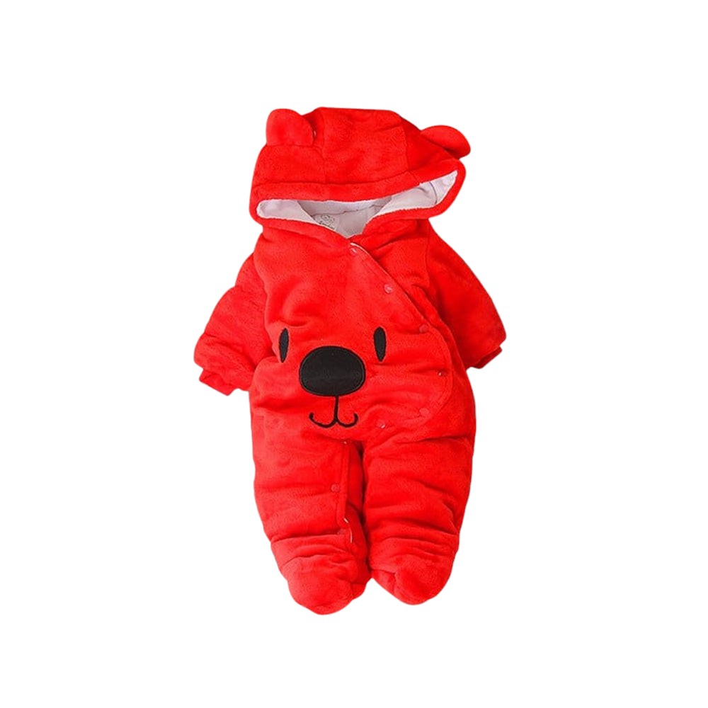 Baby Winter Hooded Romper, Plush, Warm, Button Closure