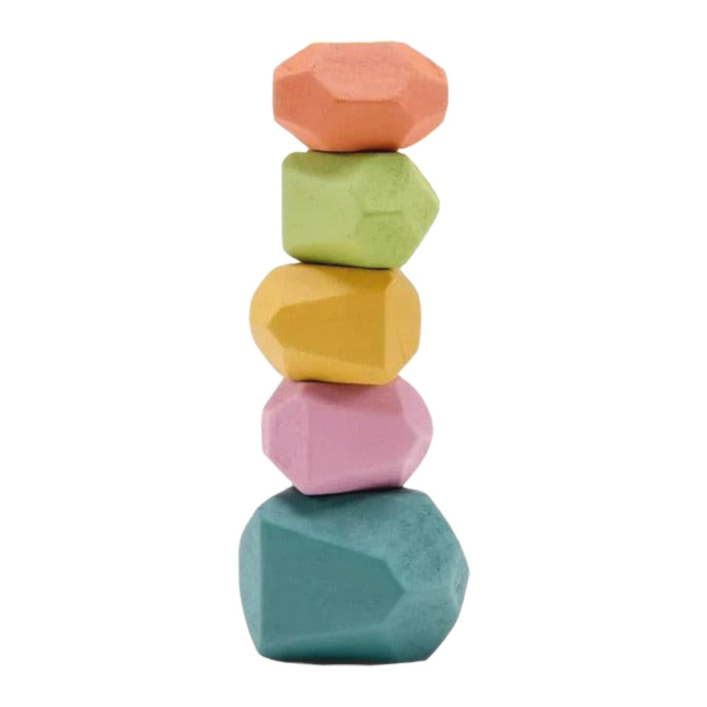 Rainbow Stacking Wooden Stones - Montessori Balance Blocks