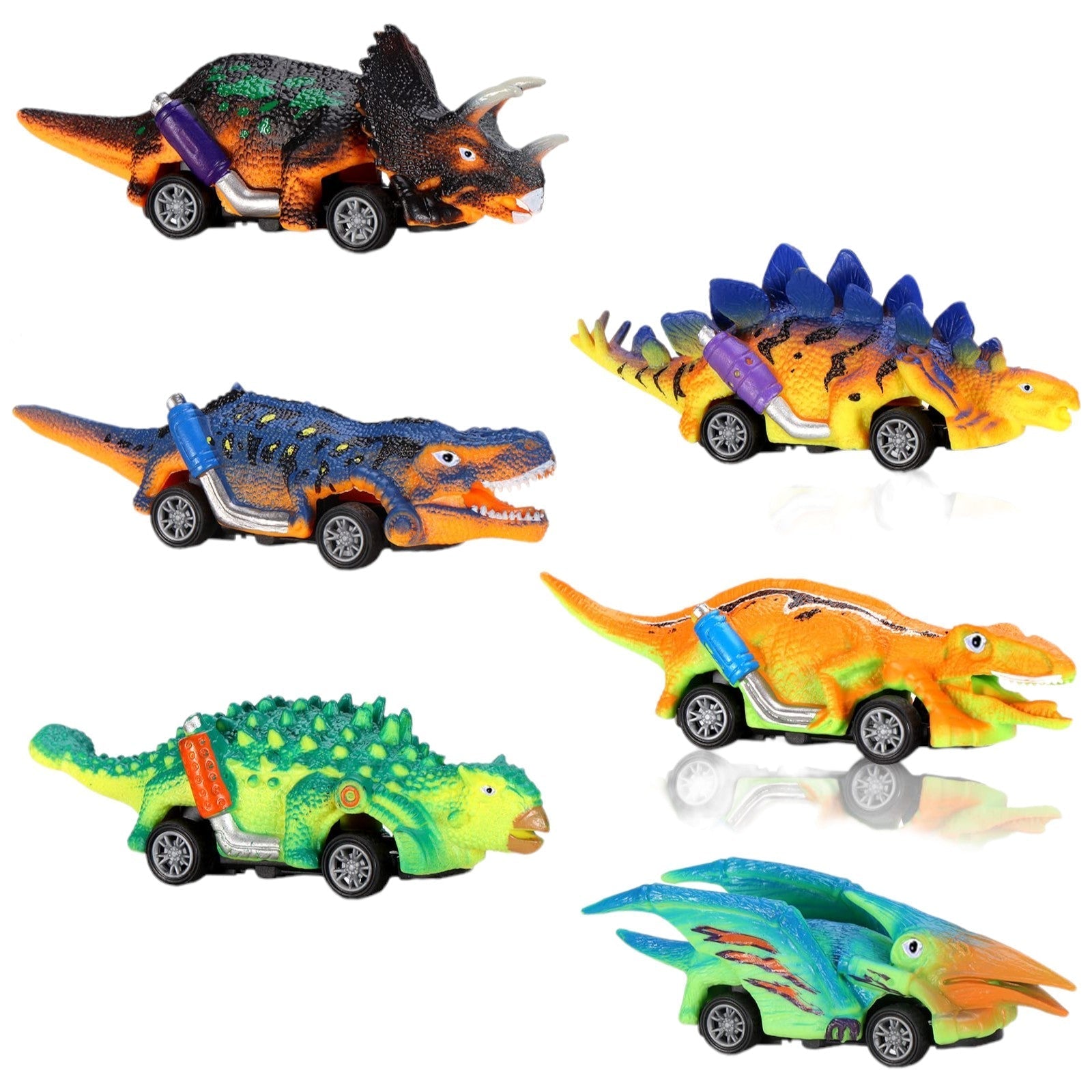 Dinosaur Pull Back Trucks 6 Pack Toy Cars for Kids Ages 3-5