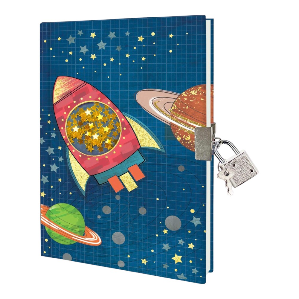 Locking Journal for Kids, Glitter Diary, Lined Notebook, 7x5 Inches