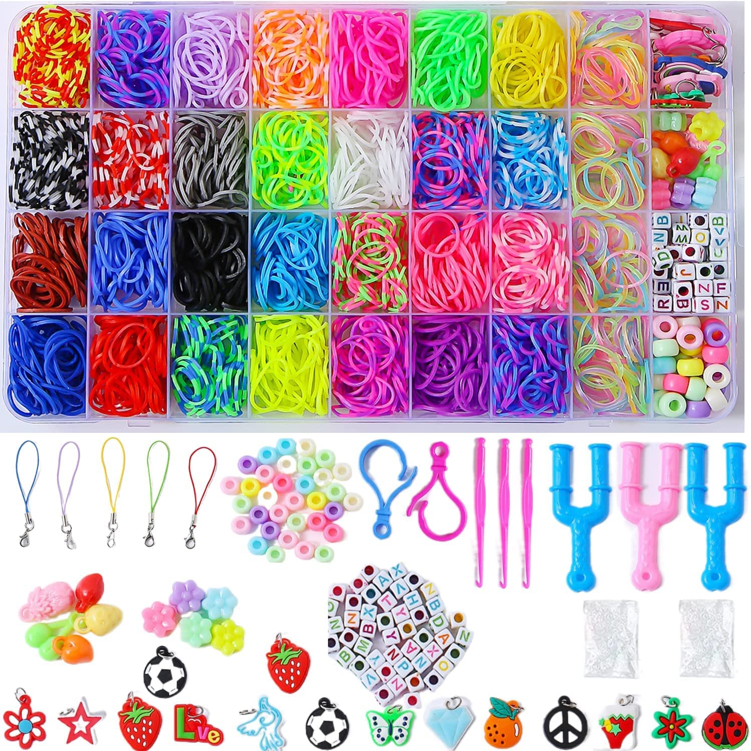 2500+ Colorful Rubber Band Kit, DIY Loom Bracelet Set for Kids 5-12