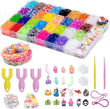 2400pcs Colorful Loom Bands Kit with Charms, Beads, Clips & Organizer