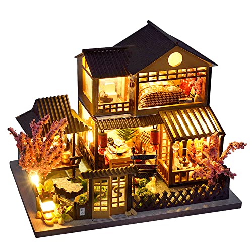 DIY Miniature Dollhouse Kit with LED Lights, Dust Cover, and Music