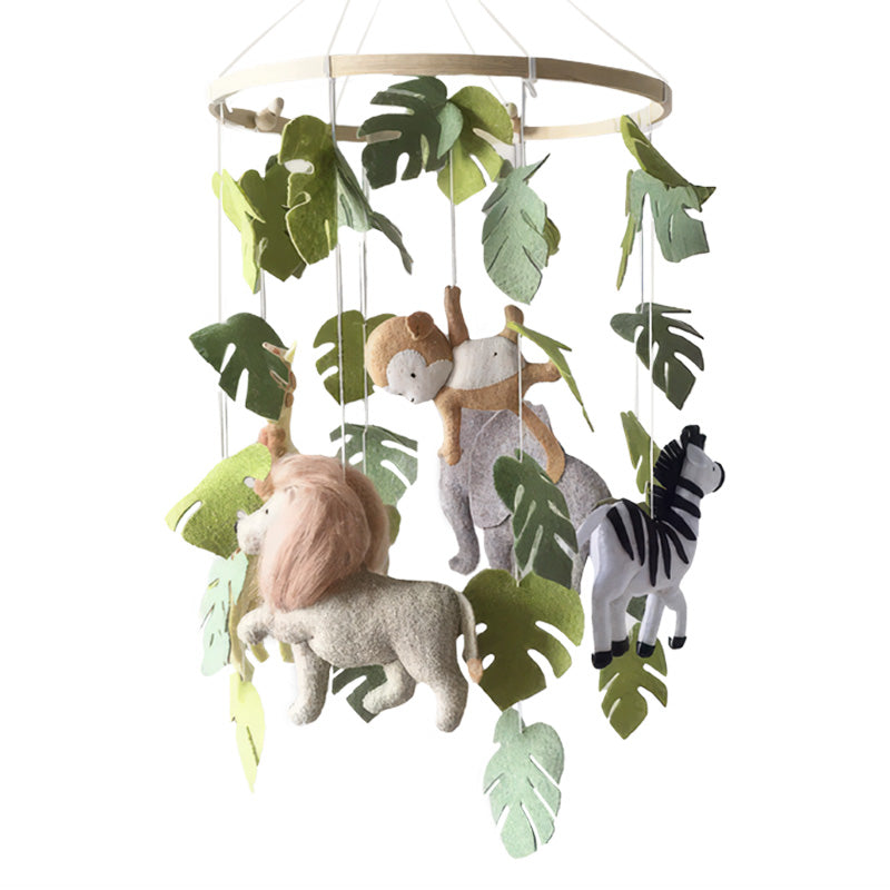 Baby Jungle Mobile with Lion, Zebra, Monkey & Green Leaves
