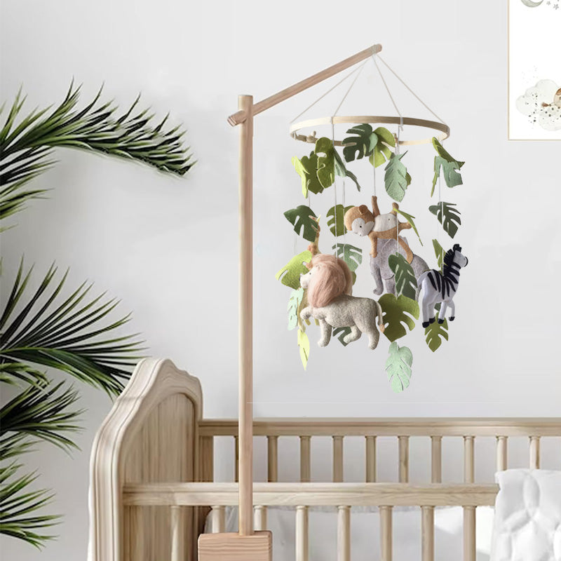 Baby Jungle Mobile with Lion, Zebra, Monkey & Green Leaves