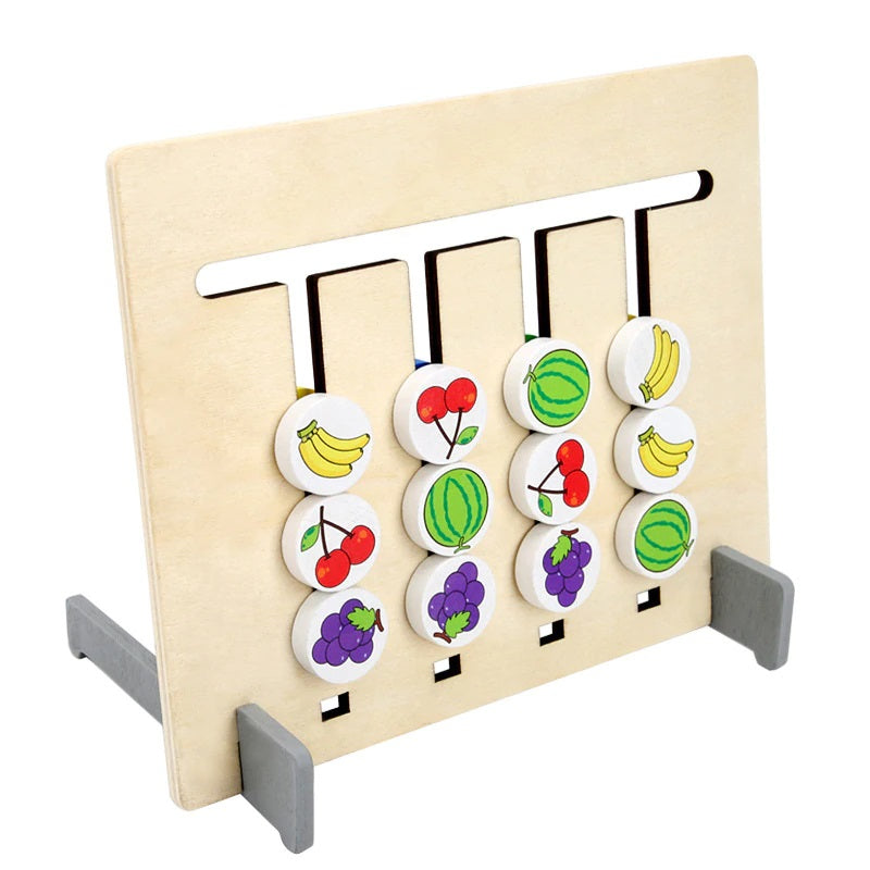 Double-Sided Wooden Matching Game with Fruit and Color Cards