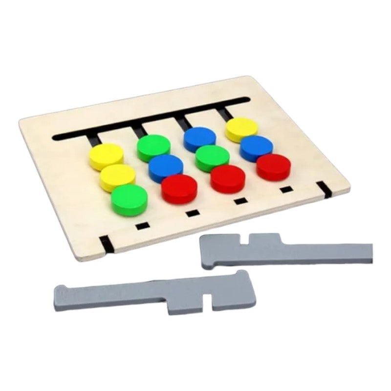 Double-Sided Wooden Matching Game with Fruit and Color Cards