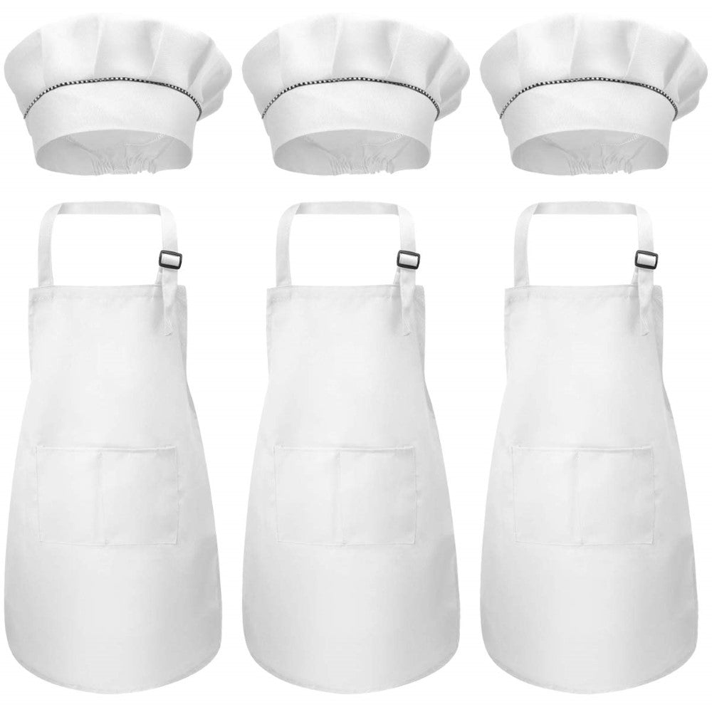 Adjustable Kids Chef Apron Set with Pockets 3 Pack Ages 3-6