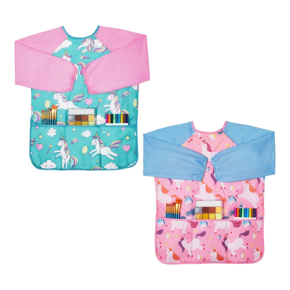 2 Kids’ Art Smocks, Waterproof, 3 Pockets, Ages 3-8, Blue & Pink