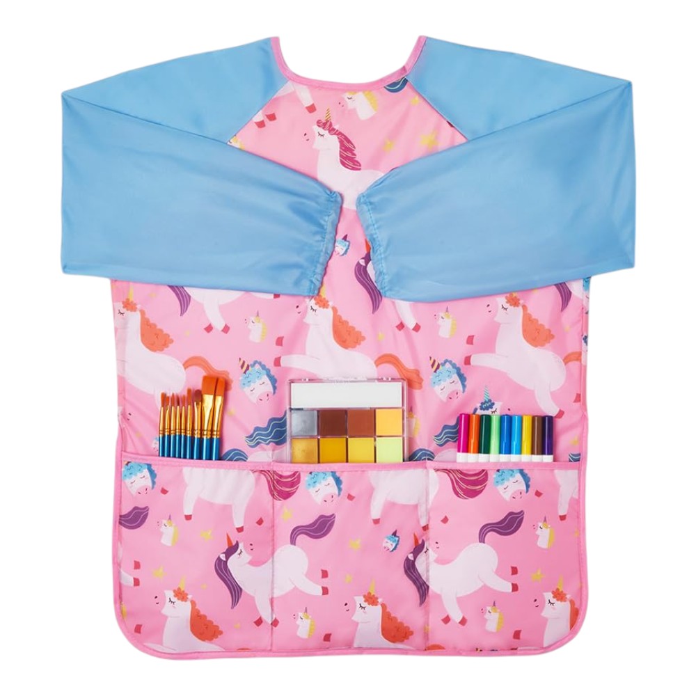 2 Kids’ Art Smocks, Waterproof, 3 Pockets, Ages 3-8, Blue & Pink