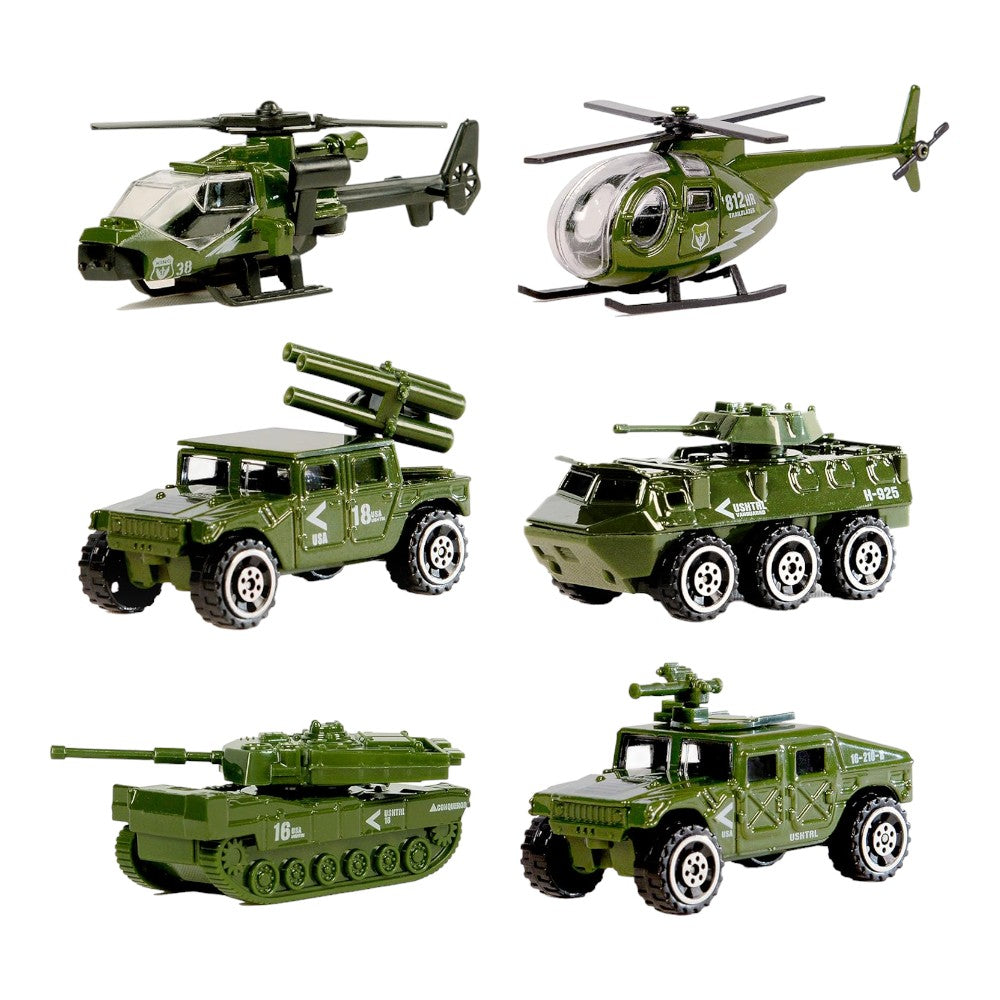 Military Vehicles Set 6 Mini Army Toys Tank, Helicopter and More