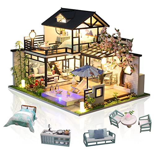 Chinese-Style 3D Dollhouse Kit with LED Lights and Dust Cover