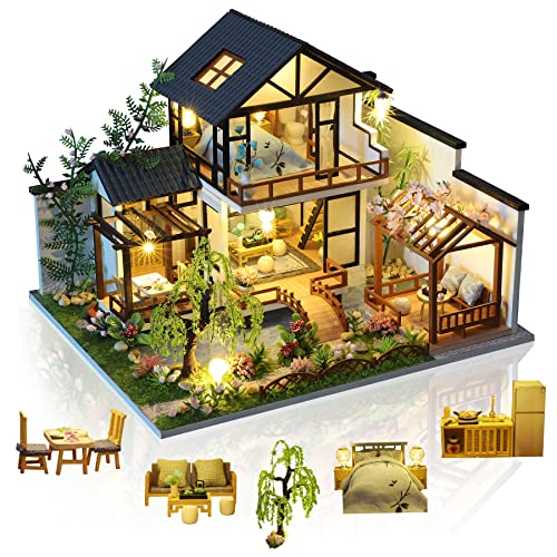 Chinese-Style 3D Dollhouse Kit with LED Lights and Dust Cover