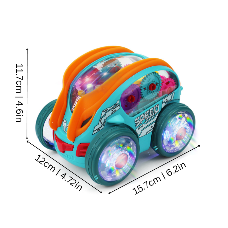 Transparent Gear Car with LED Lights – Bump and Go Toy for Toddlers