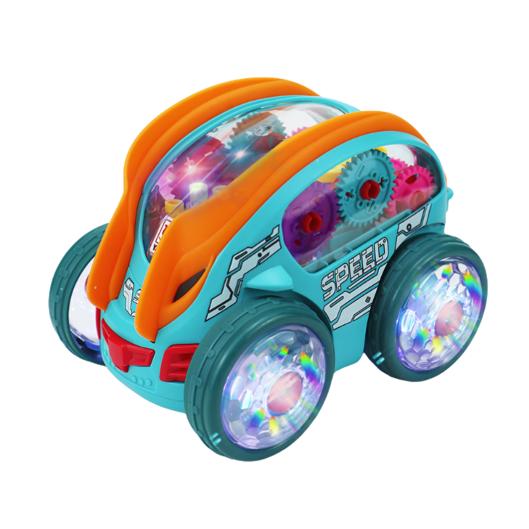 Transparent Gear Car with LED Lights – Bump and Go Toy for Toddlers