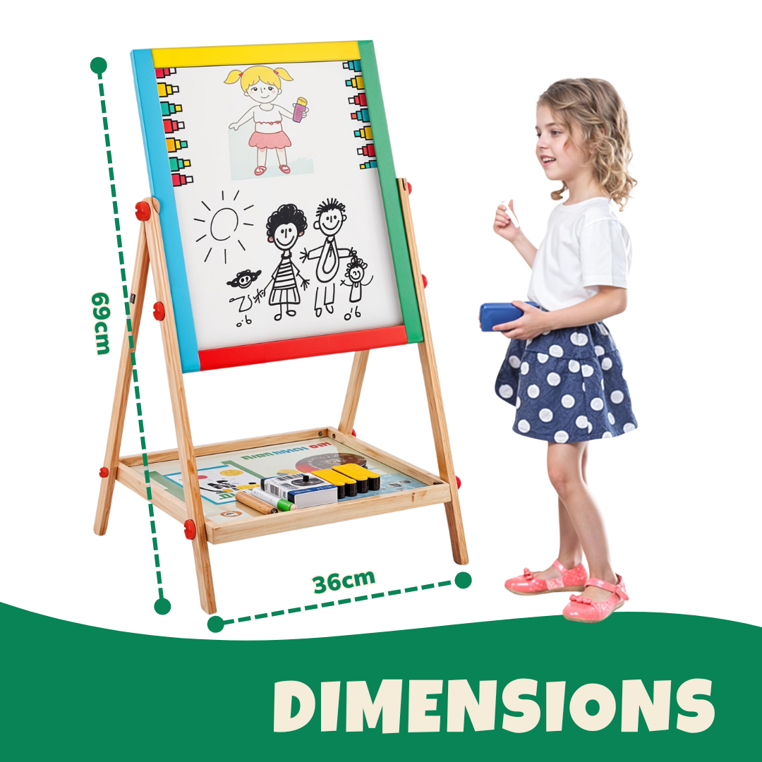 Double-Sided Wooden Kids Board with Tray, Adjustable Height