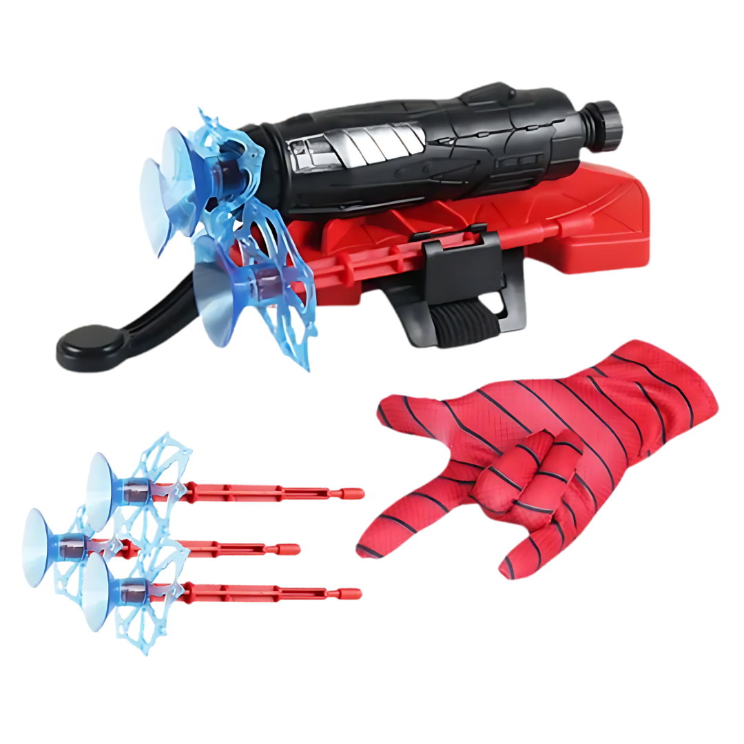 Spider Web Launcher Glove with Suction Darts and Pull Rope Mechanism