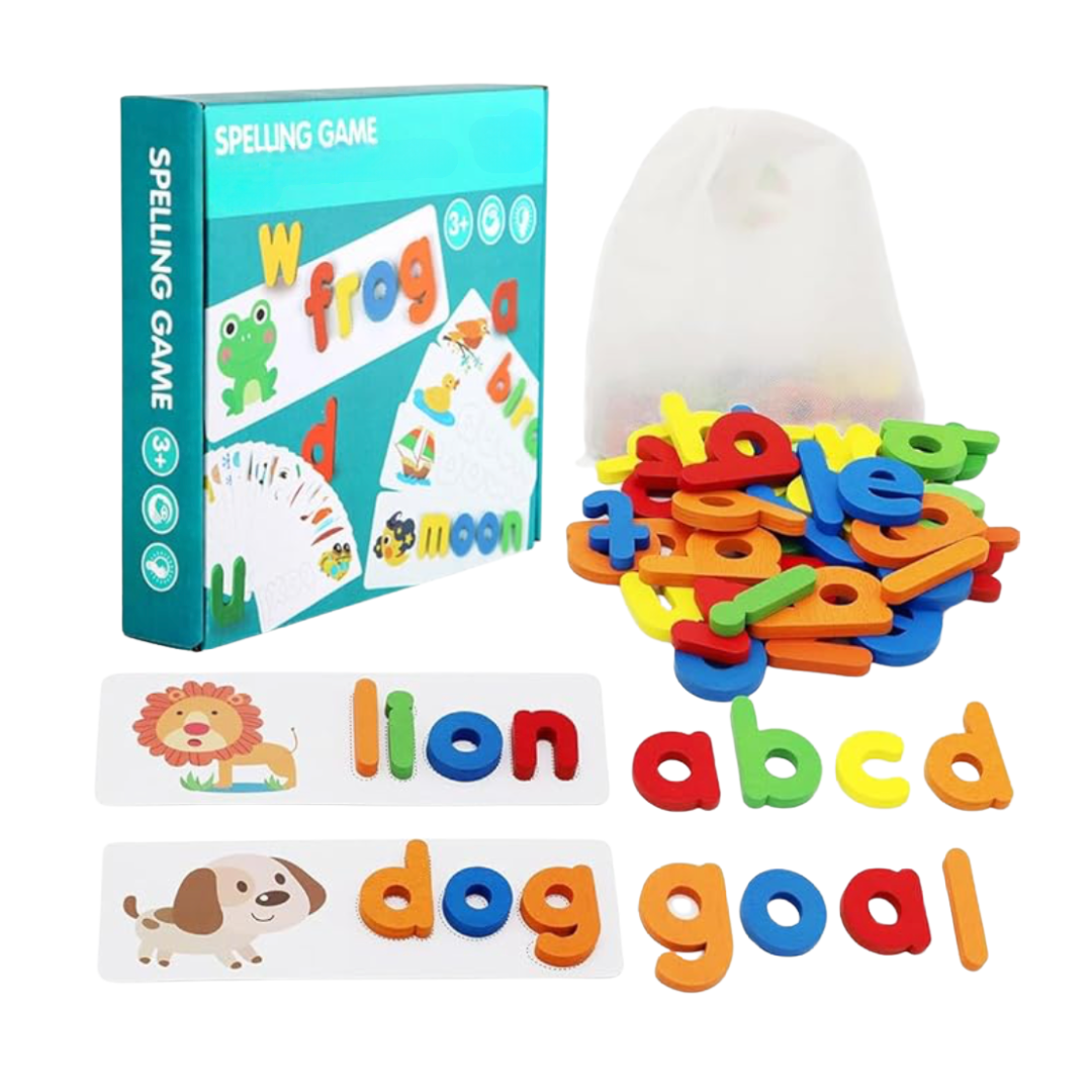 Alphabet Spelling Game with Flash Cards and Letter Blocks for Ages 3+