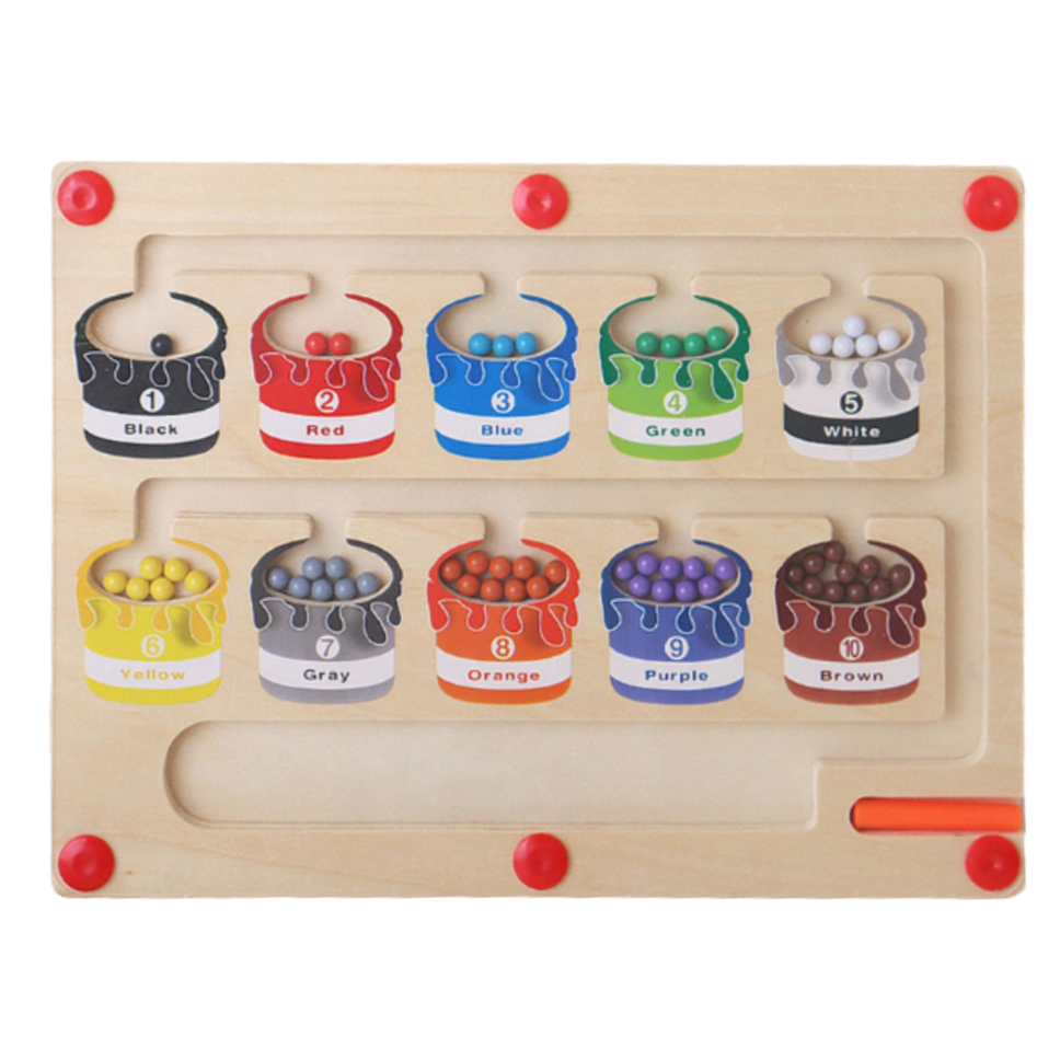 Magnetic Number Maze – Wooden Color Sorting Puzzle Board for Kids 2–4