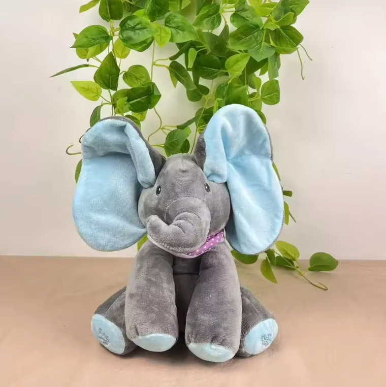 Interactive Musical Peekaboo Elephant Toy Moving Ears Singing Voice