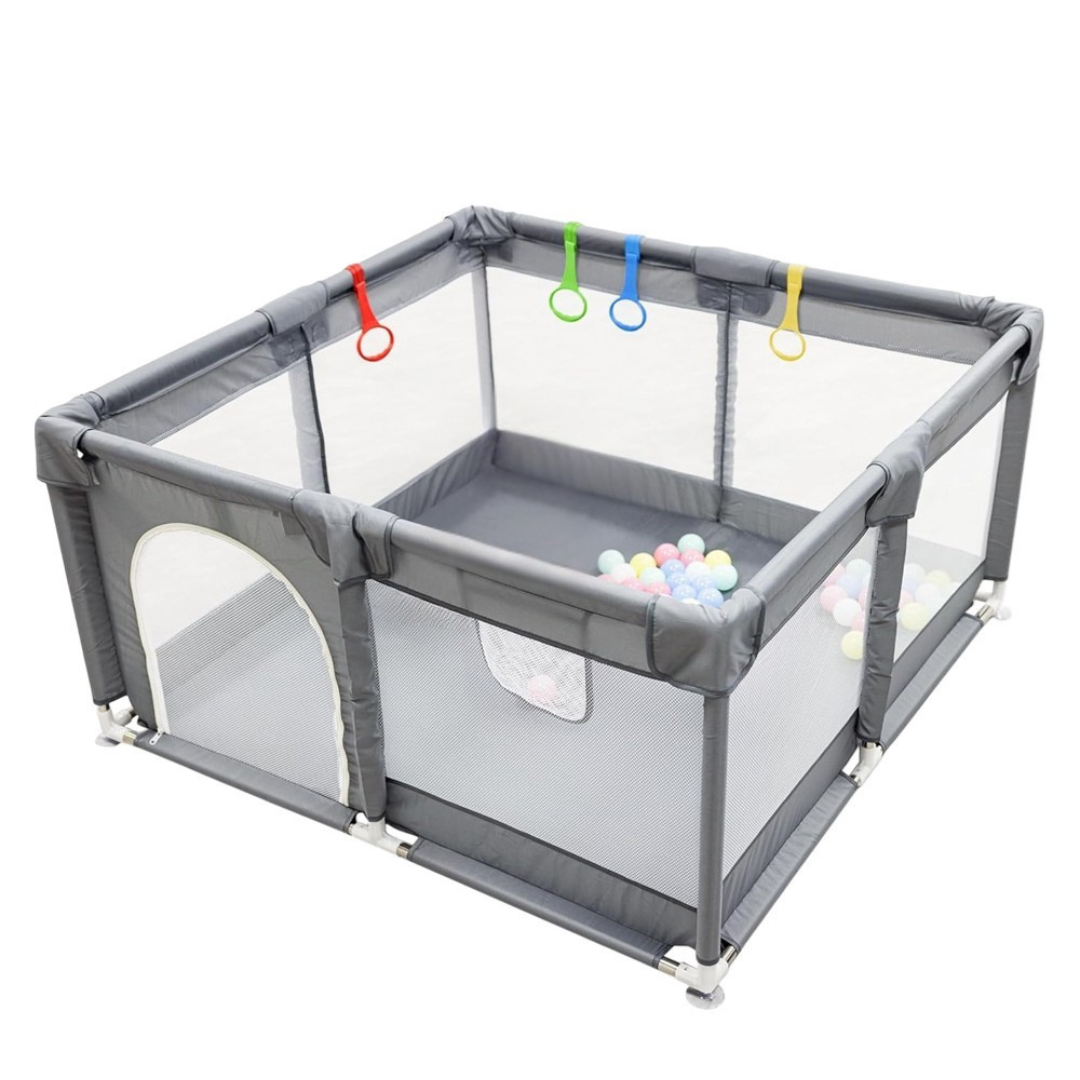 Baby Playpen with Padded Frame, Mesh Walls, Balls & Pull Rings