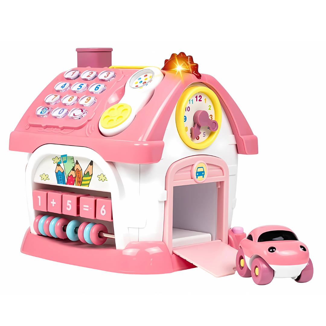 Montessori Activity House with Piano, Car Track, Clock and Shape Sorter