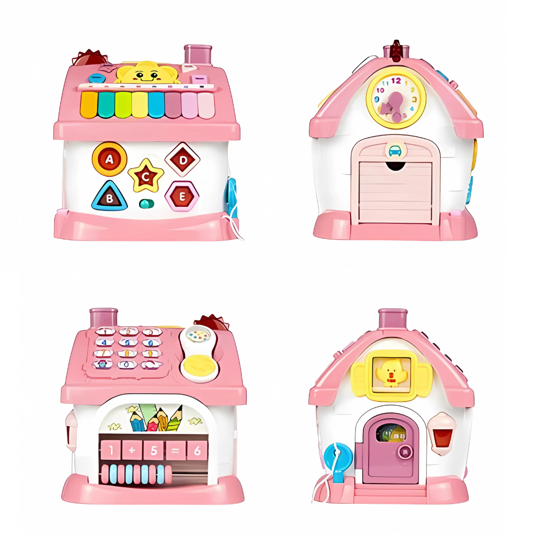 Montessori Activity House with Piano, Car Track, Clock and Shape Sorter