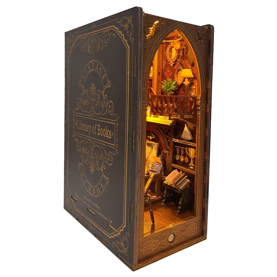 Book Nook Miniature Library Kit with Sensor Light, DIY for Bookshelf