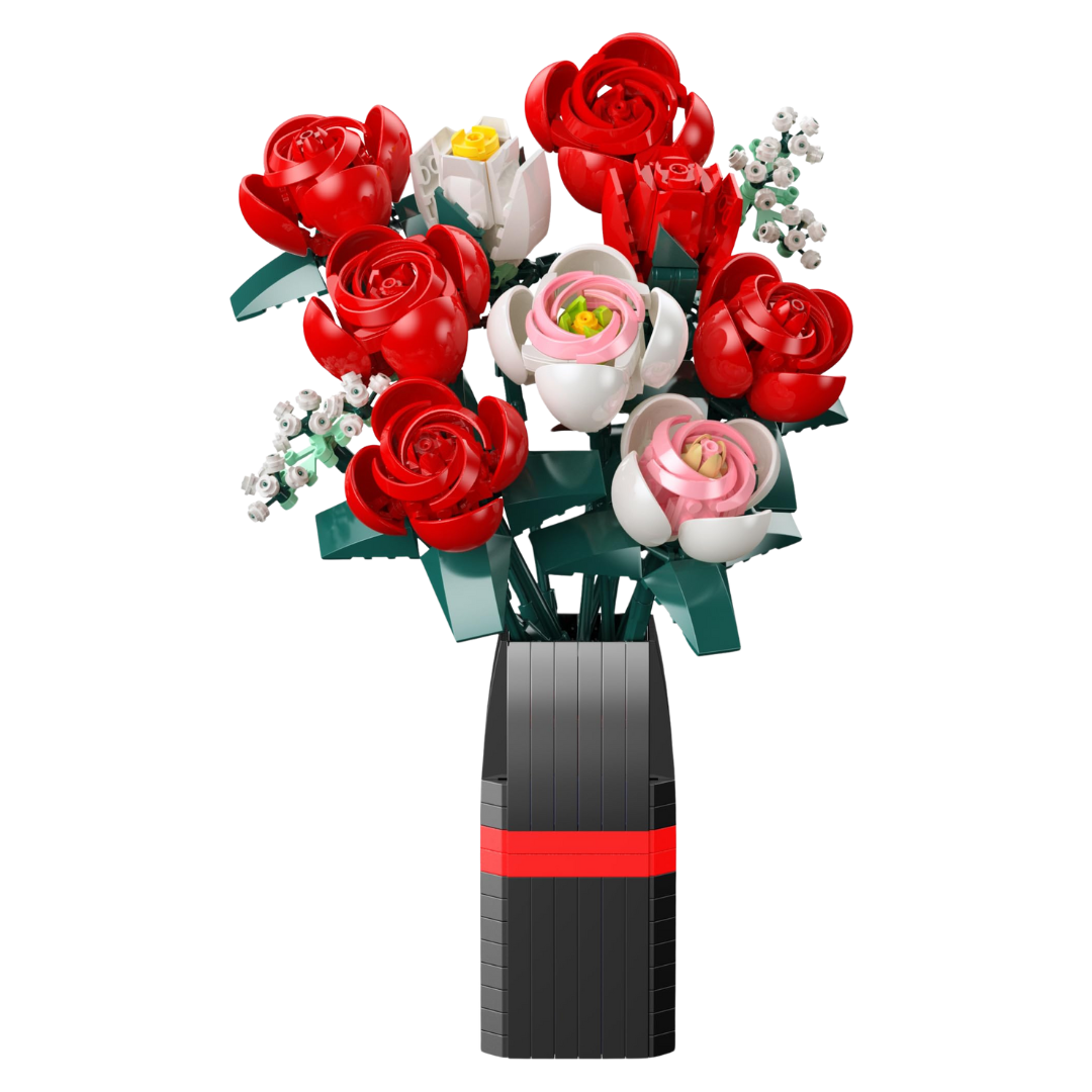 Rose Bouquet Building Kit, 841 PCS DIY Floral Display with Vase